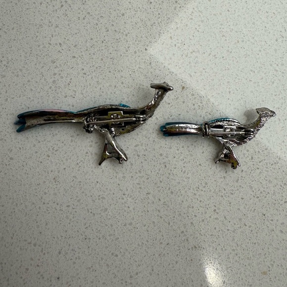 Vintage Pheasant Bird Brooches Pins Set of 2 Silver Tone Enamel Rhinestones - Picture 3 of 7